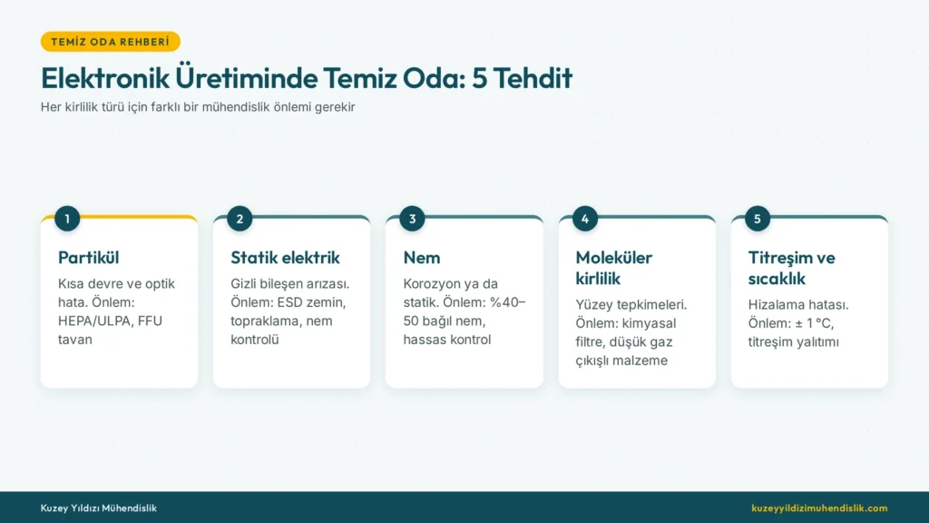 Elektronik temiz oda: yarı iletken ve elektronik üretiminde toz, statik elektrik, nem ve moleküler kirlilik kontrolü