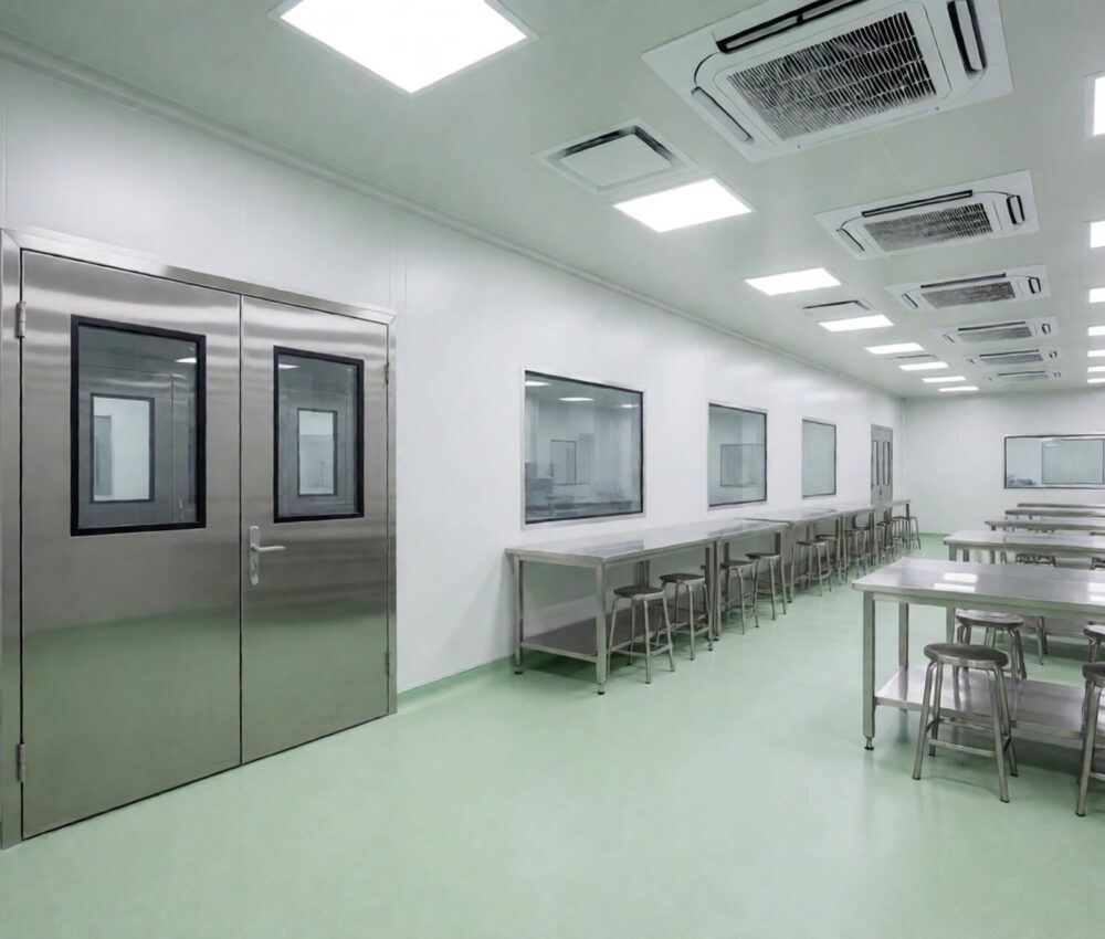 Medikal cihaz üretimi için ISO 7 temiz oda montaj salonu ve paslanmaz çalışma tezgâhları