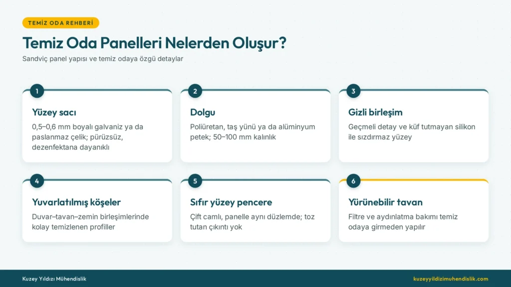 Temiz oda panelleri: temiz oda paneli katmanları ve birleşim detayları